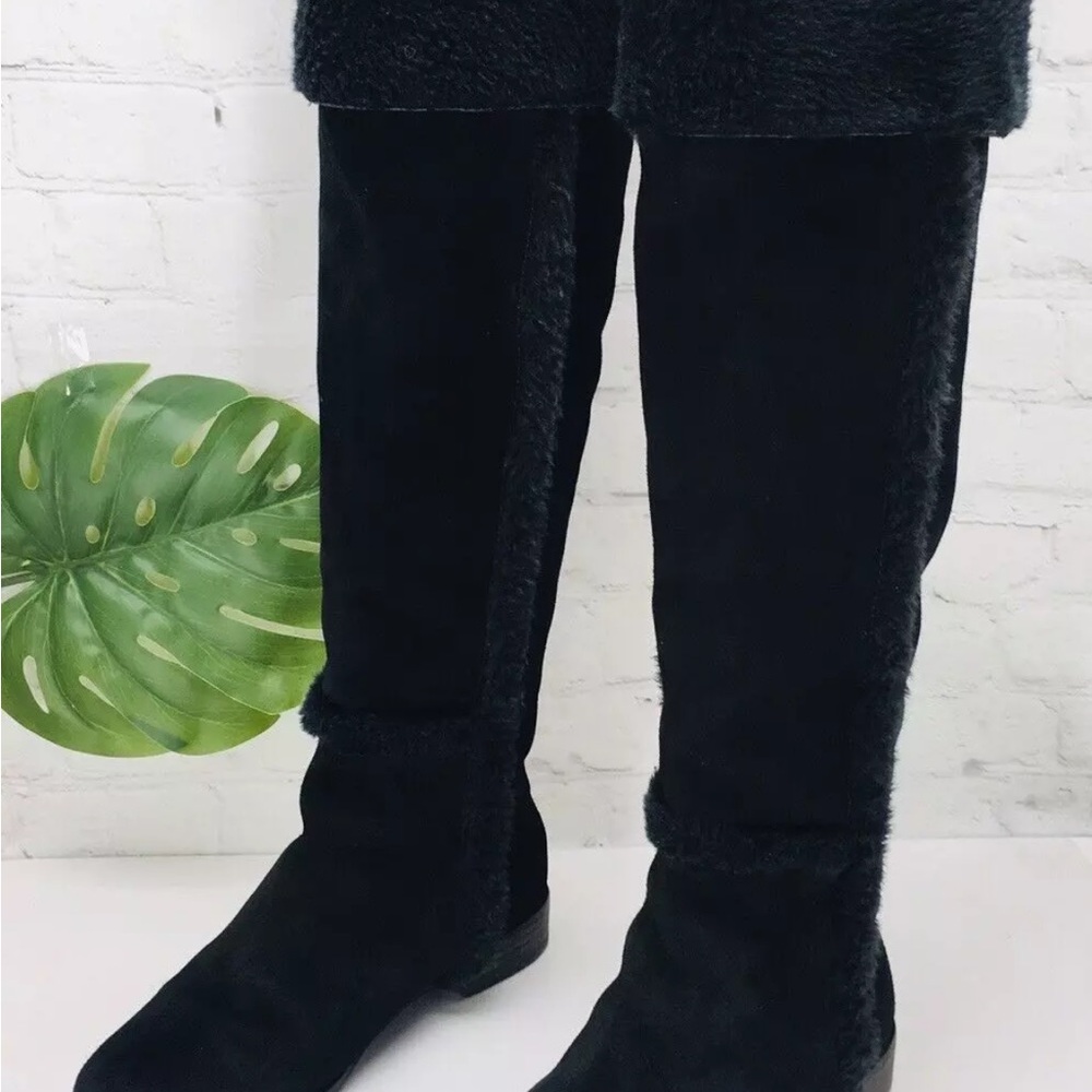 BCBG Tall black Suede Leather Fur Lined Black Boots